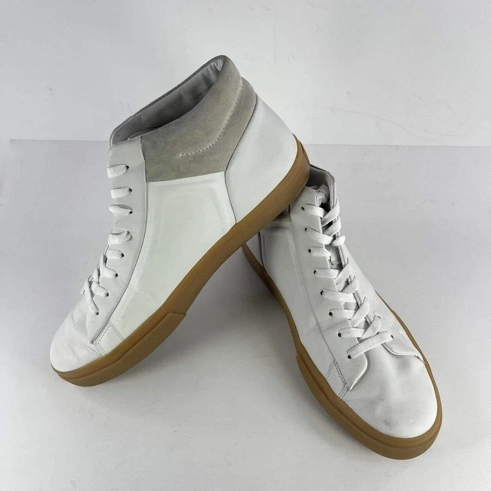 Vince Men's Fynn Leather High Top Sneaker US 11 White Lace-Up Mid Shoes boot - Picture 6 of 11